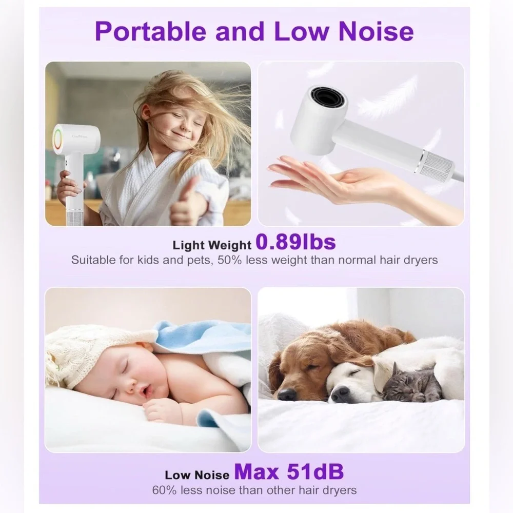 Pearly White High-Speed Ionic Hair Dryer: 150000 RPM Brushless Motor #QC4